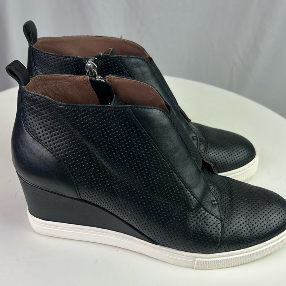 Linea Paolo Black Perforated Wedge Ankle Boots Size 8